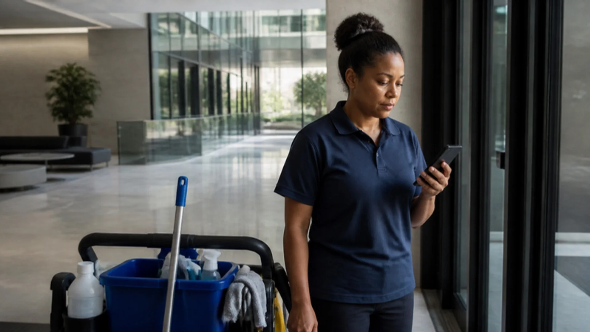 Werknemer raadpleegt documenten in de MyVIRO-app op zijn eigen smartphone